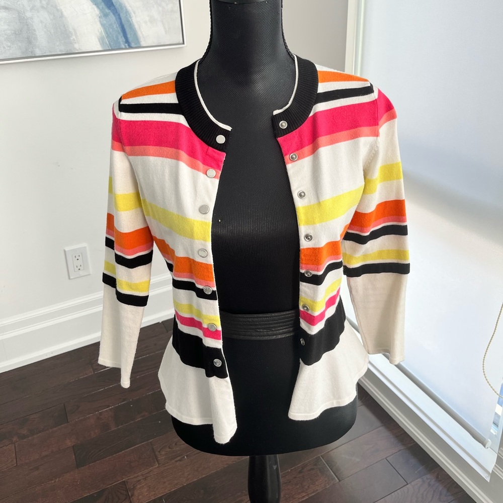 Karen Millen bright multicolour striped snap closure cardigan